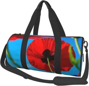 Poppies on Sky Print Round Large Capacity Travel Luggage Bags,Men's and Women's Hand-Held Travel Clothing Bags