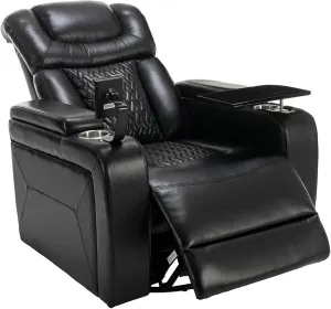 Power Swivel Glider Recliner, Faux Leather Lazyboy Recliner Chair with Cup Holder, Black Multifunction Motorized Power Rocker Recliner Chair for Home Theater Seating, Adults