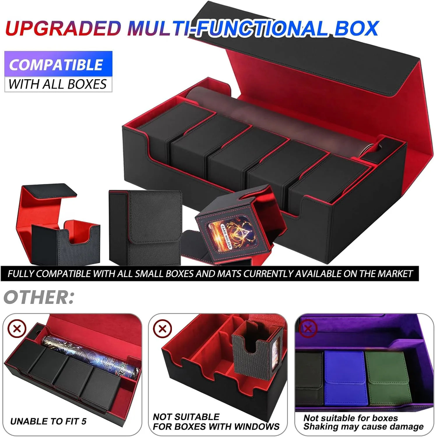 Premium Trading Card Storage Case TCG Deck Box Holds 800  Sleeved Cards for MTG, YuGiOh, Uno, Sport with Strong Magnet Closure (Black & Red)
