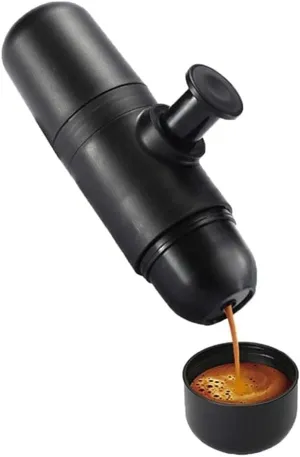 Pressure Portable Espresso Coffee Maker - Mini Travel Coffee Maker, Manually Operated, Compatible with Ground Coffee, Compact & Lightweight