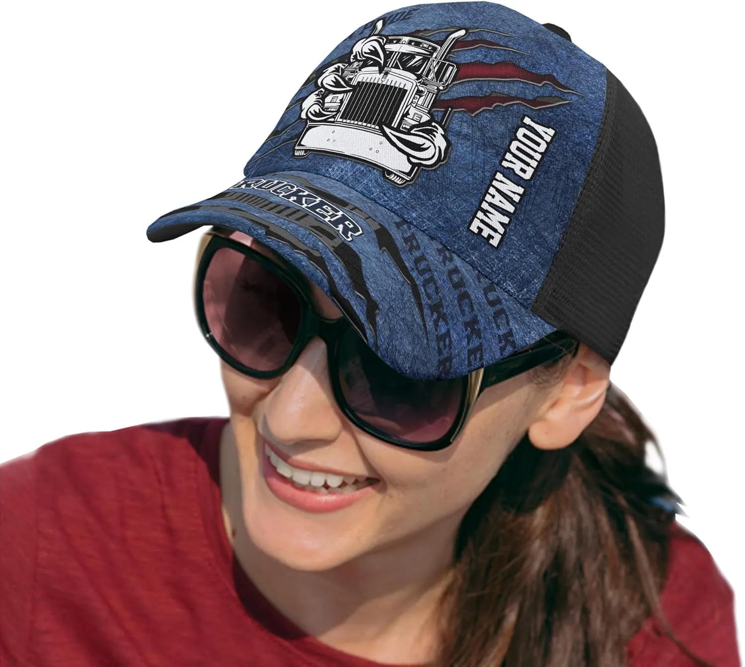 Printing Mesh Trucker Hat Customizable Semi Trailer and Metal Pattern Netback Caps with Name Trucker for Truck Driver