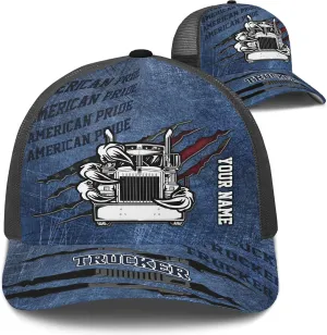 Printing Mesh Trucker Hat Customizable Semi Trailer and Metal Pattern Netback Caps with Name Trucker for Truck Driver