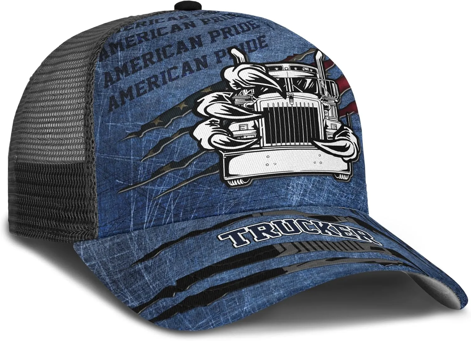 Printing Mesh Trucker Hat Customizable Semi Trailer and Metal Pattern Netback Caps with Name Trucker for Truck Driver