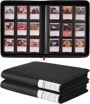 ProCase 2 Pack Trading Card Binder with Side Lable; Holds 360 Trading Card with 9 Pockets; Premium Zipper Card Collection binder Album Folder for Sports Cards, TCG, MTG, PKM -Black