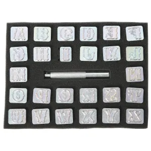 Professional 27 Pieces Standard Alphabet Stamp Punch Set for Leathercraft (3/4 Inch, 19 mm Tall), Leather Craft Stamp Tools