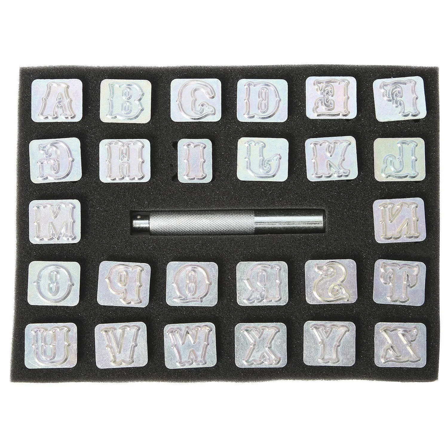 Professional 27 Pieces Standard Alphabet Stamp Punch Set for Leathercraft (3/4 Inch, 19 mm Tall), Leather Craft Stamp Tools