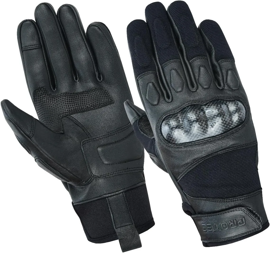 PROTEC EliteDefender Tactical Gloves - Genuine Leather, Carbon Hard Shell Knuckle Protection, Durable and Flexible for Military, Law Enforcement, and Outdoor Use