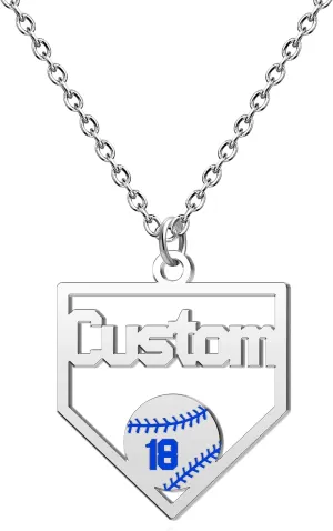 Pugster Personalized Baseball Necklace with Custom Number Home Plate Charm – Softball Baseball Mom Gift