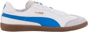 PUMA King 21 Men's Indoor Soccer Shoes - Classic Style, Modern Functionality, Soft Leather Upper, Rubber Outsole (White/Bluemazing, US 9)