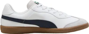 Puma King 21 Men's Indoor Soccer Shoes - Classic Style with Modern Functionality, Soft Leather Upper, Rubber Outsole for Ultimate Grip (White/Navy/Silver, US Footwear Size System, Adult, Men, Numeric, Medium, 11)