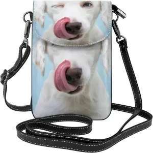 Puppy Licks Nose Print Small Crossbody Bags for Women Leather Cell Phone Purses Mini Leather Shoulder Handbag Adjustable Strap