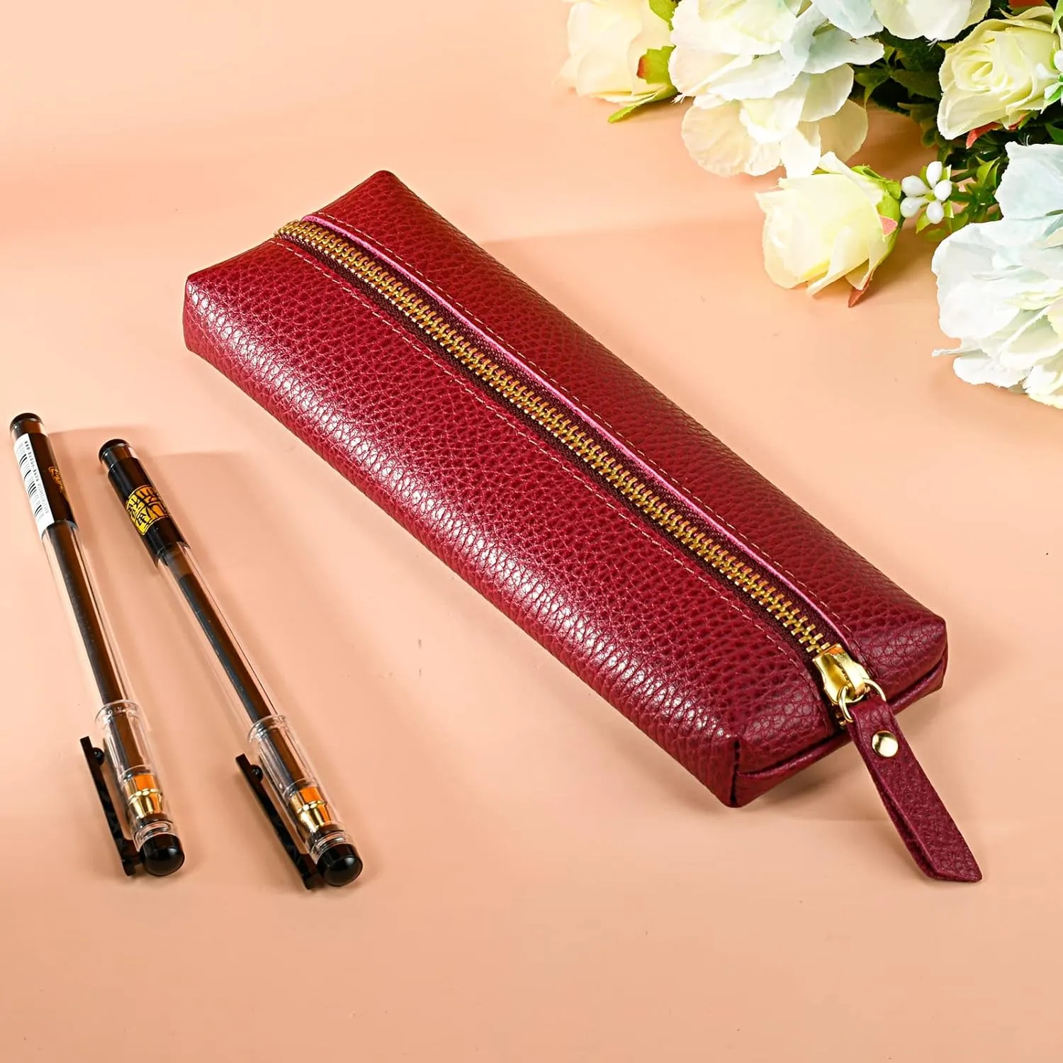 Purple soft pencil case,Pen organizer,Pencil case small, Slim pencil case.