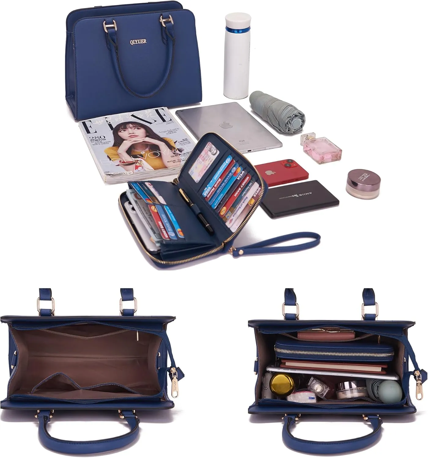 Qiyuer Satchel Purses For Women Top Handle Bag Purse And Wallet Set Work Tote Bags 2pcs