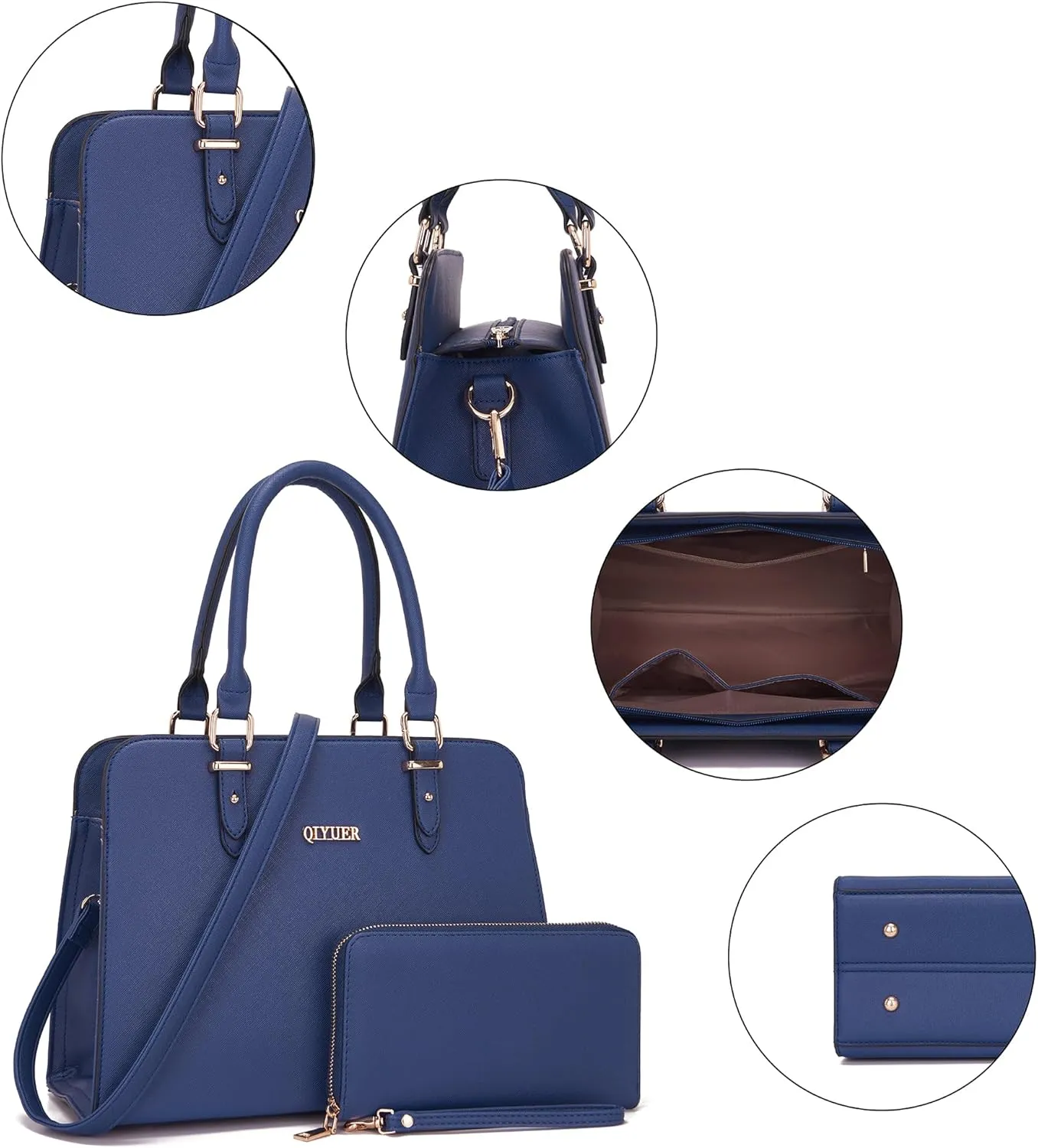 Qiyuer Satchel Purses For Women Top Handle Bag Purse And Wallet Set Work Tote Bags 2pcs