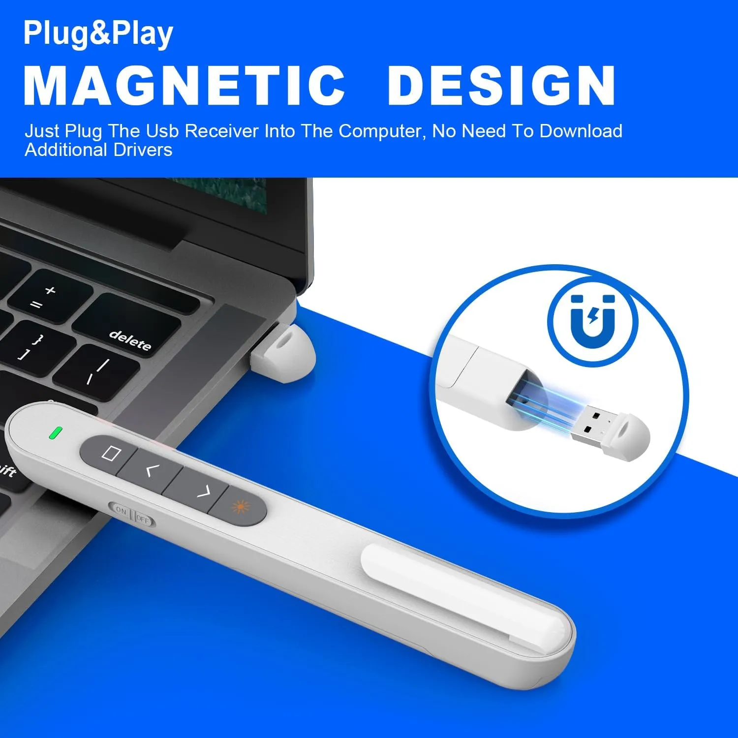 QUI Presentation Clicker Hyperlink Volume Control Wireless Presenter, PowerPoint Clicker RF 2.4GHz USB Presentation Remote Control, PowerPoint Slide Advancer for Mac/PC/Laptop/Keynote