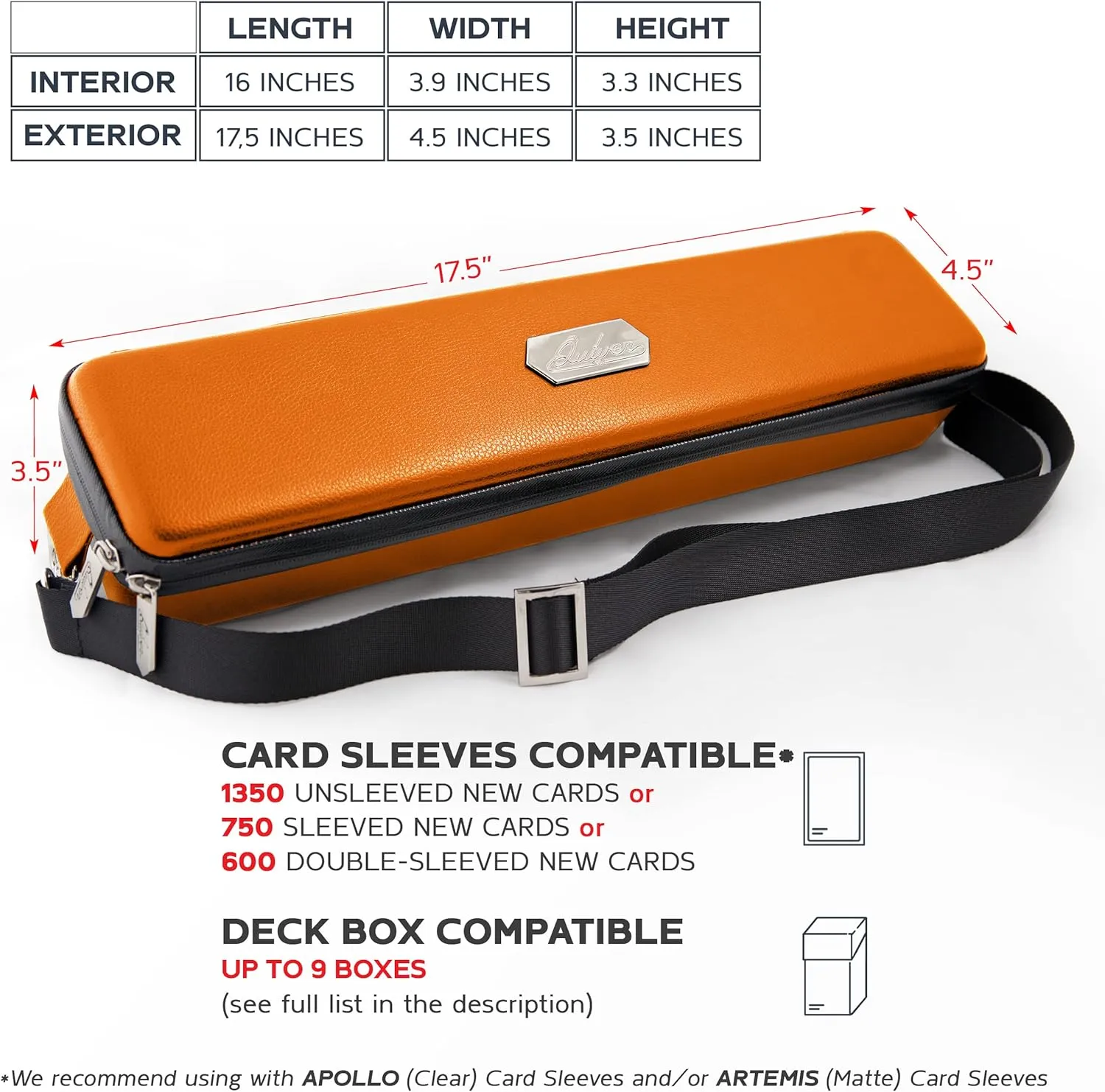 Quiver Time Orange Quiver Card Carrying Case - TCG Cards Deck Box Holder for Trading Cards, MTG Bag Playing Card Case ( Wrist & Shoulder Strap, Dividers, Separators, Corner Pads   100 Apollo Sleeves)