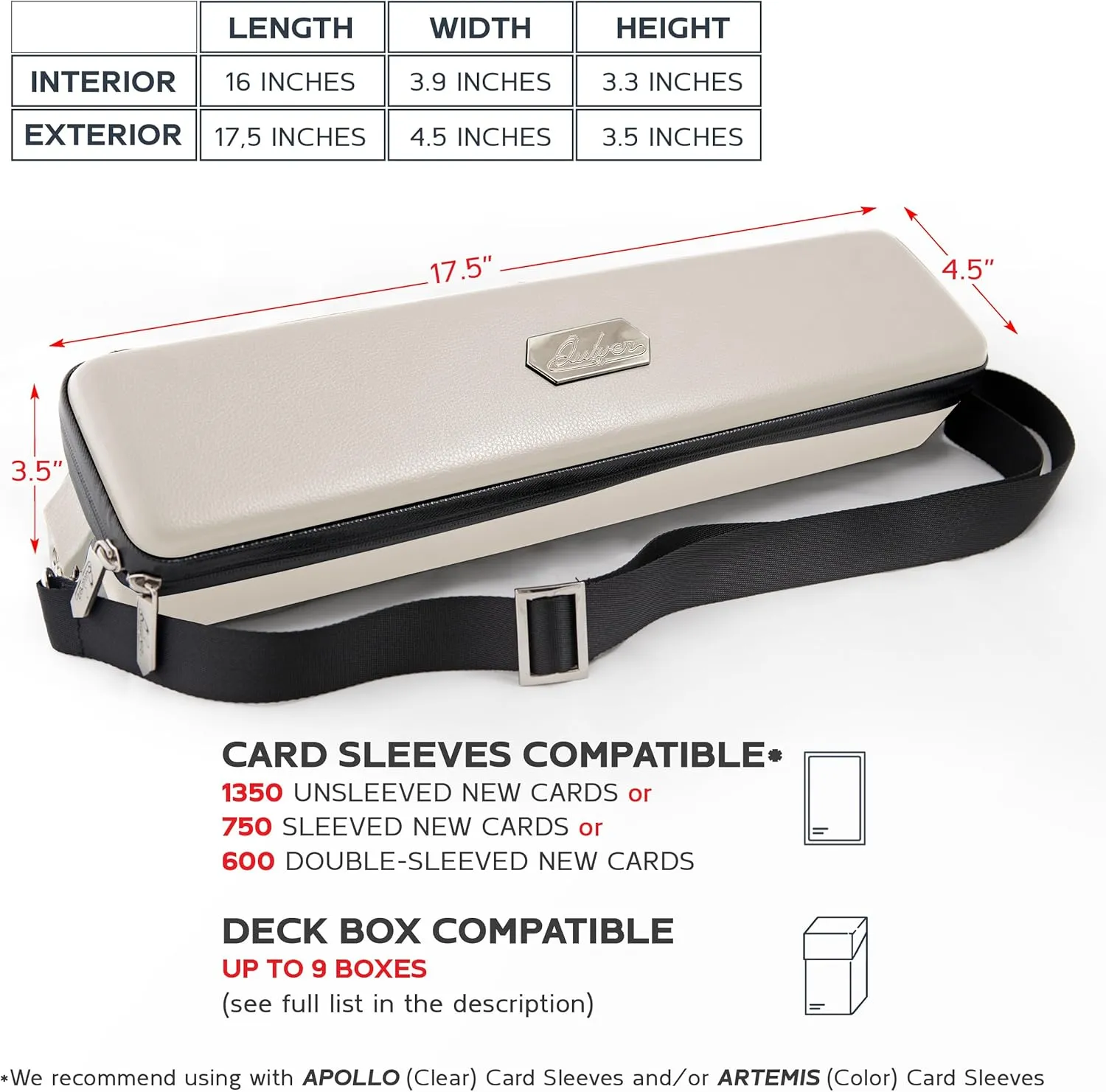 Quiver Time White Quiver Card Carrying Case - TCG Cards Deck Box Holder for Trading Cards, MTG Bag Playing Card Case ( Wrist & Shoulder Strap, Dividers, Separators, Corner Pads   100 Apollo Sleeves)
