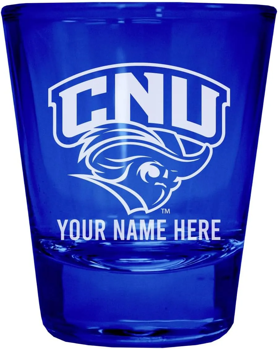 R and R Imports Christopher Newport Captains Customizable Engraved Full Color 2oz Shot Glass Blue Officially Licensed Collegiate Product 2-Pack