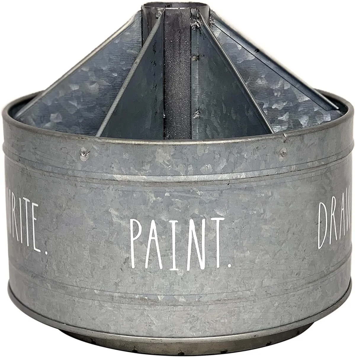 Rae Dunn Rotating Decorative Organizer – Galvanized Steel Desktop Stationary Spinner Holder - 6 Compartment Round Pen and Pencil Cup - Office, Home and Art Supplies - Rae Dunn by Designstyles