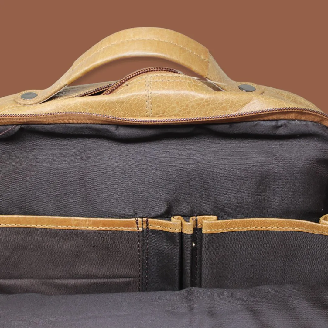 Raghav Beige Genuine Leather Backpack-Gs