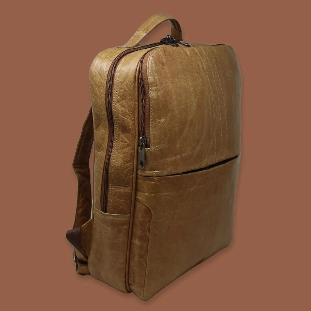 Raghav Beige Genuine Leather Backpack-Gs