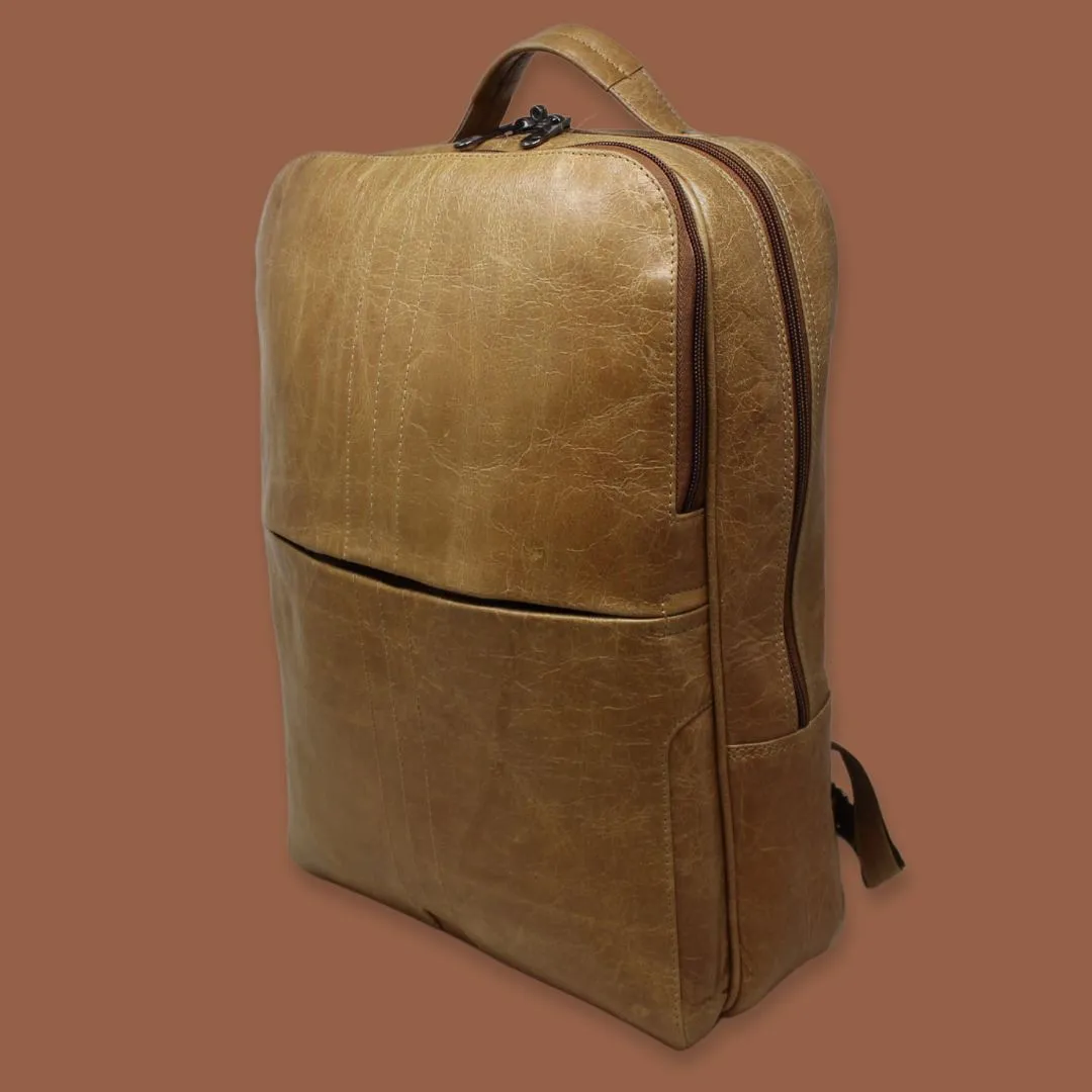 Raghav Beige Genuine Leather Backpack-Gs