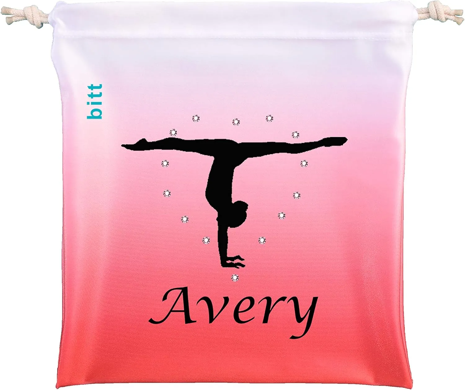 RAPHARY Gymnastics Grip Bag with Gymnast Handstand in Ombre Colors - Customized Bag, Swarovski Crystals Options (Red Ombre)