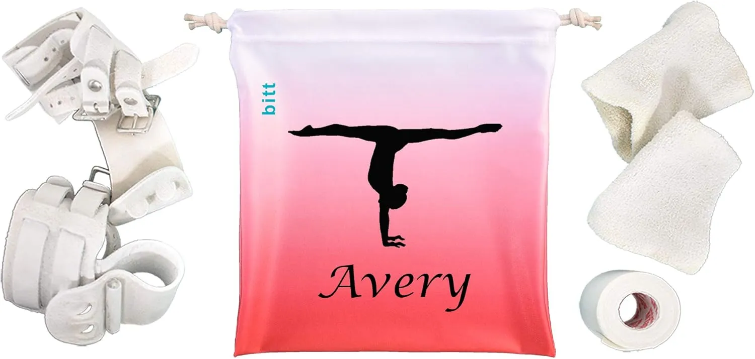 RAPHARY Gymnastics Grip Bag with Gymnast Handstand in Ombre Colors - Customized Bag, Swarovski Crystals Options (Red Ombre)