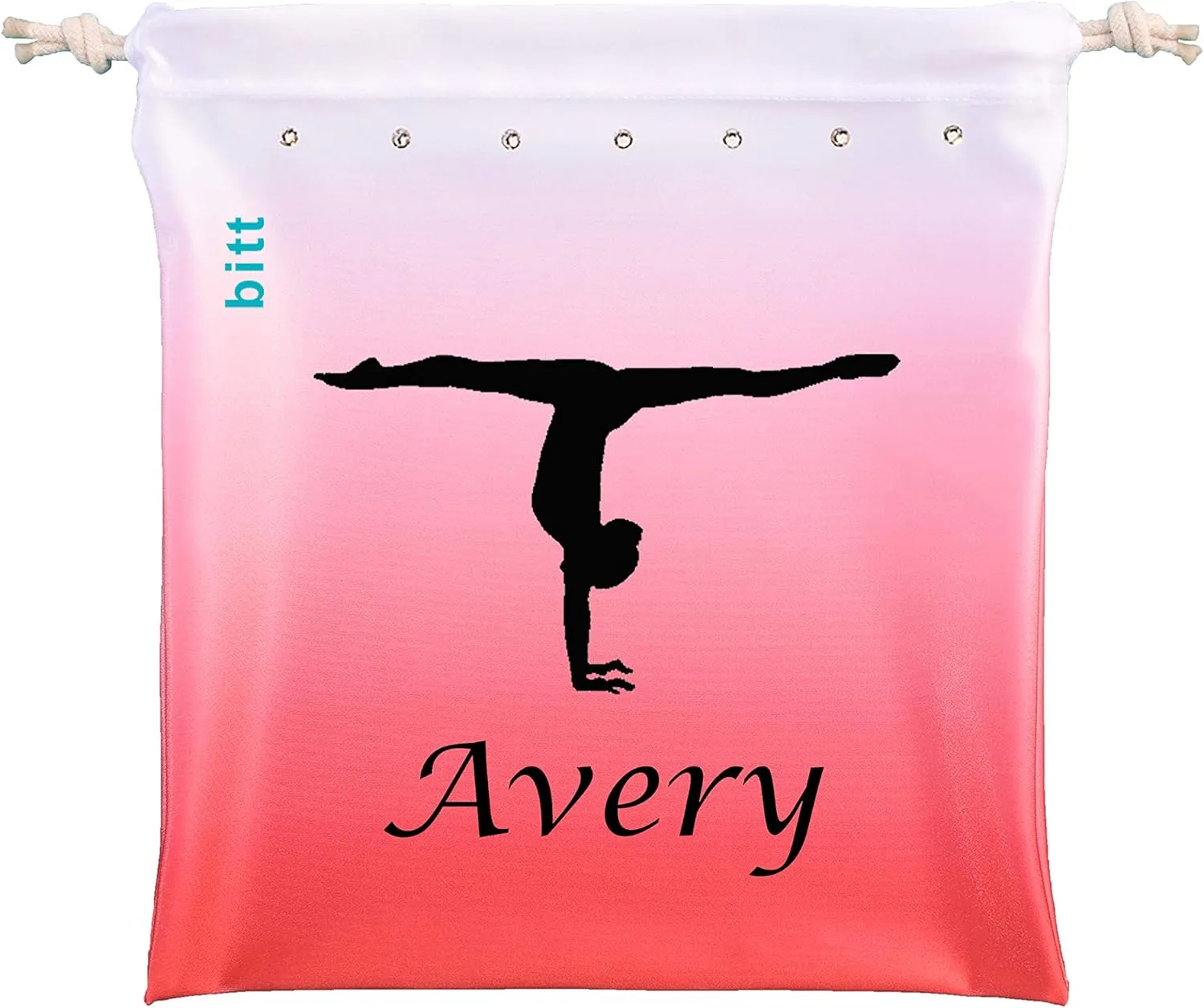 RAPHARY Gymnastics Grip Bag with Gymnast Handstand in Ombre Colors - Customized Bag, Swarovski Crystals Options (Red Ombre)