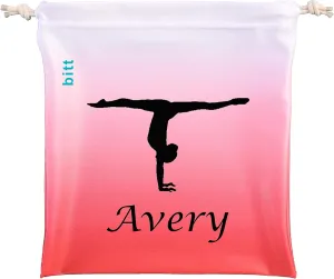 RAPHARY Gymnastics Grip Bag with Gymnast Handstand in Ombre Colors - Customized Bag, Swarovski Crystals Options (Red Ombre)