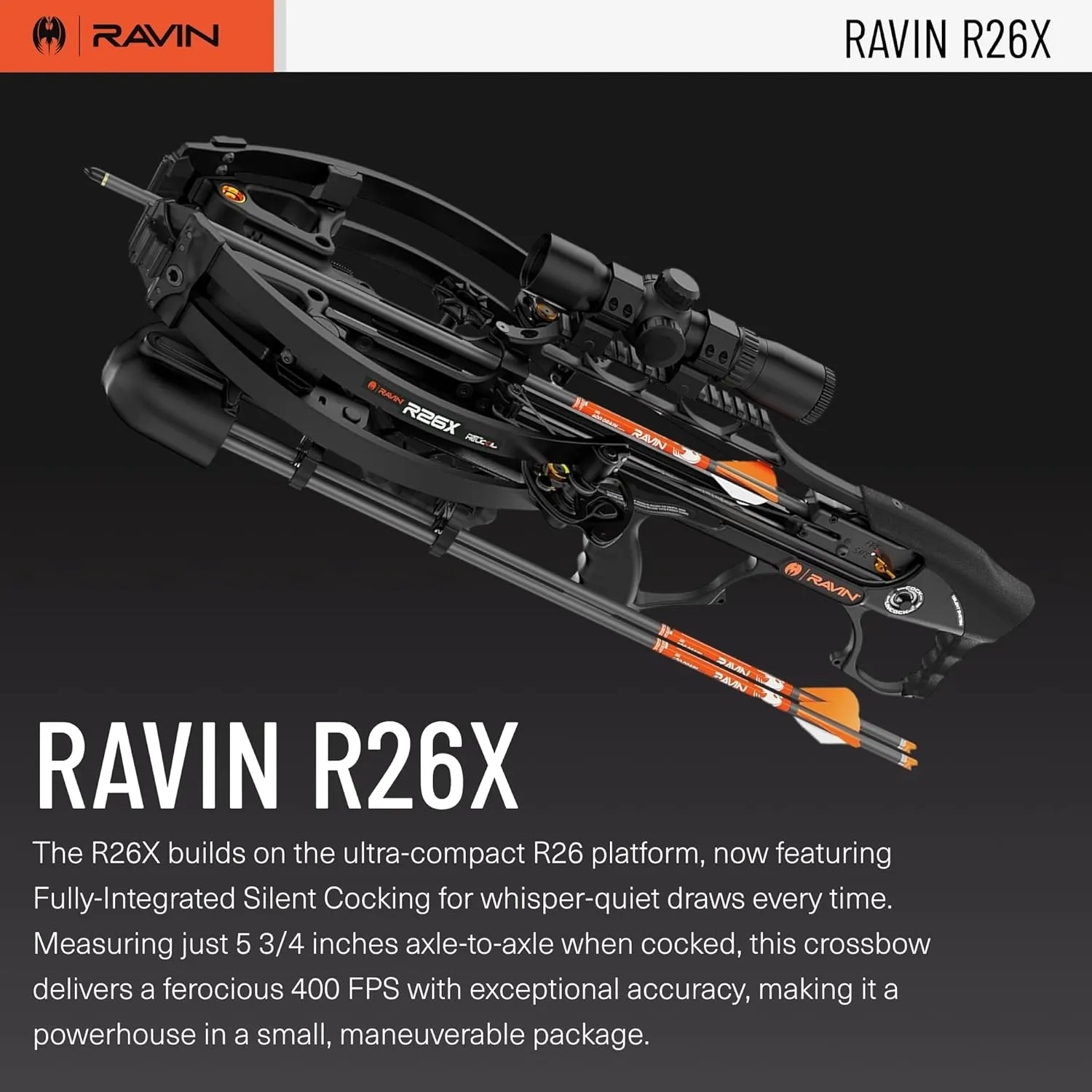 RAVIN R26X Crossbow Package - High-Performance Compact Hunting Bow, Silent Crank, & Illuminated Scope - 400 FPS, Lightweight Frame, Ideal for Archery & Hunting