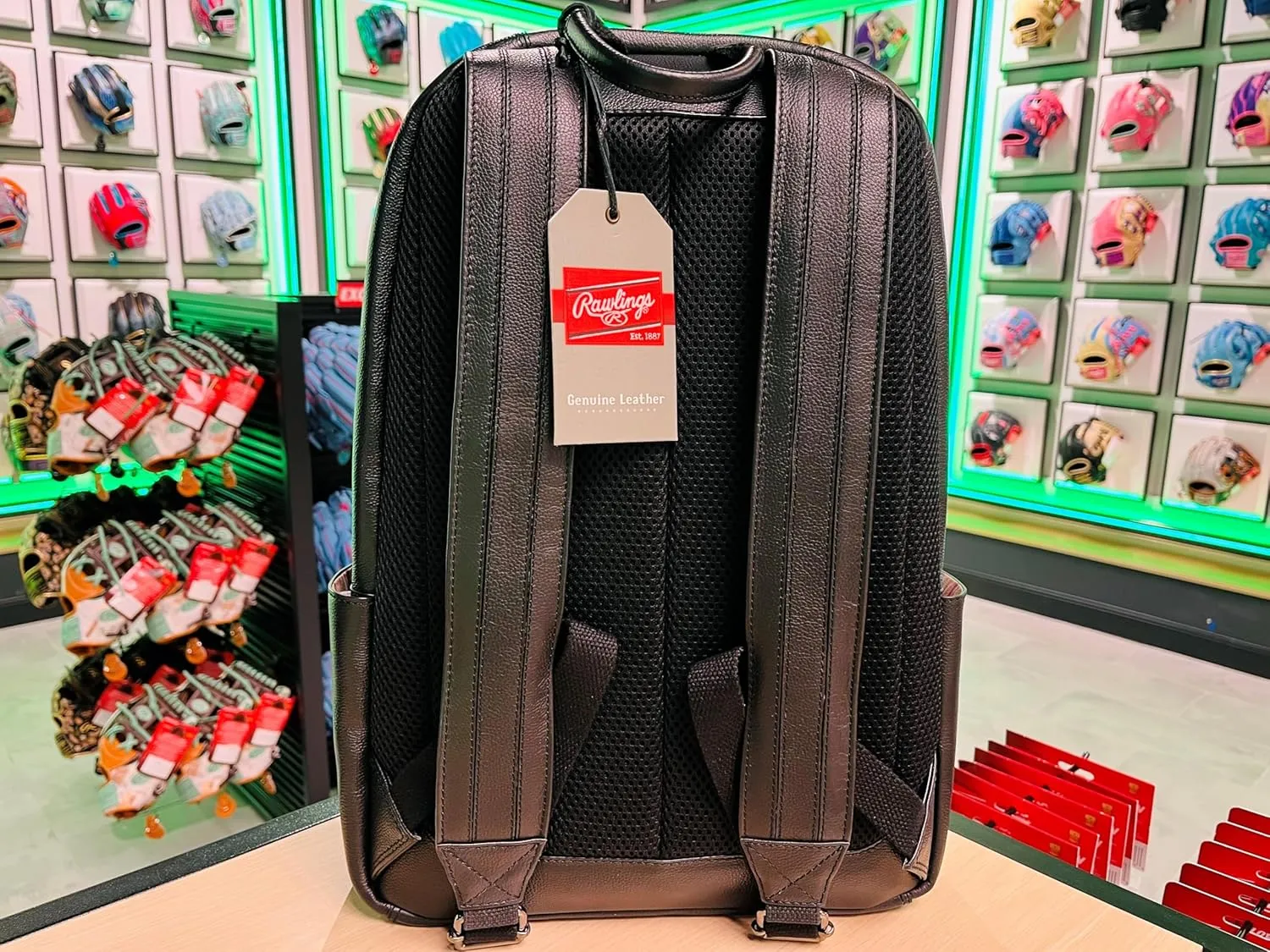 Rawlings Men's Leather Backpack Collection Strike Out, Black, 5" x 12" x 17.5"