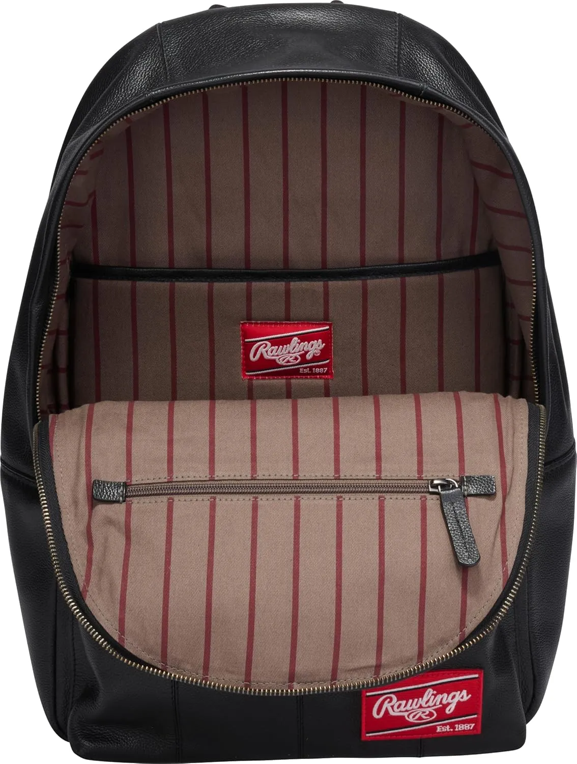 Rawlings Men's Leather Backpack Collection Strike Out, Black, 5" x 12" x 17.5"