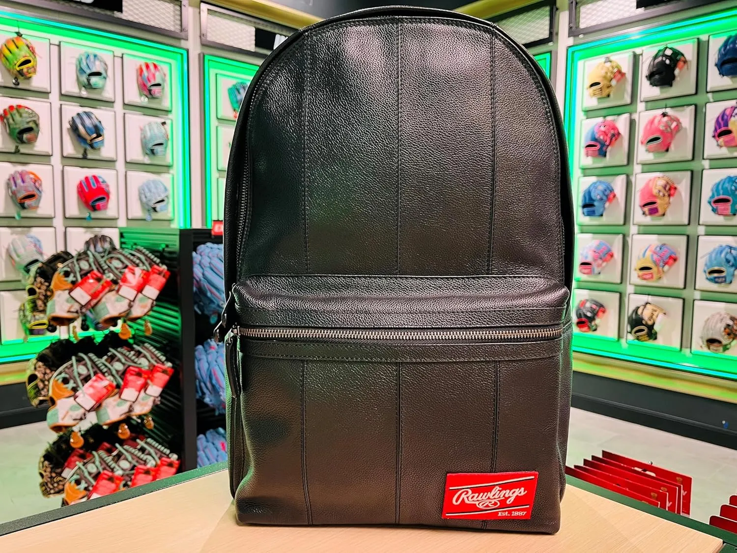 Rawlings Men's Leather Backpack Collection Strike Out, Black, 5" x 12" x 17.5"