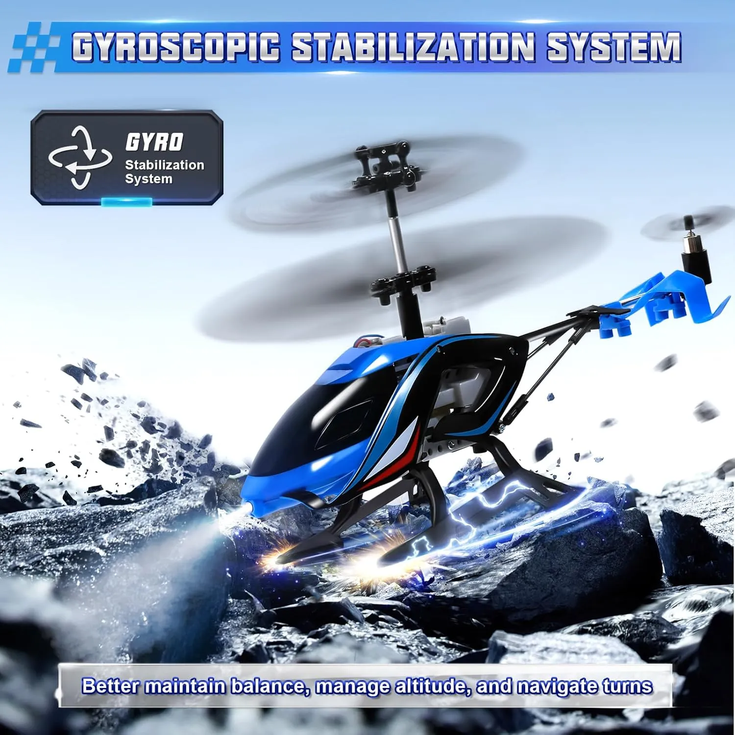 RC Helicopter, 2.4G Remote Control Helicopter with LED Lights, Sky Rover Vigilante, Indoor Outdoor Remote Control Helicóptero Toy for 8 9 10 11 12  Year Old Boys Gifts, Blue