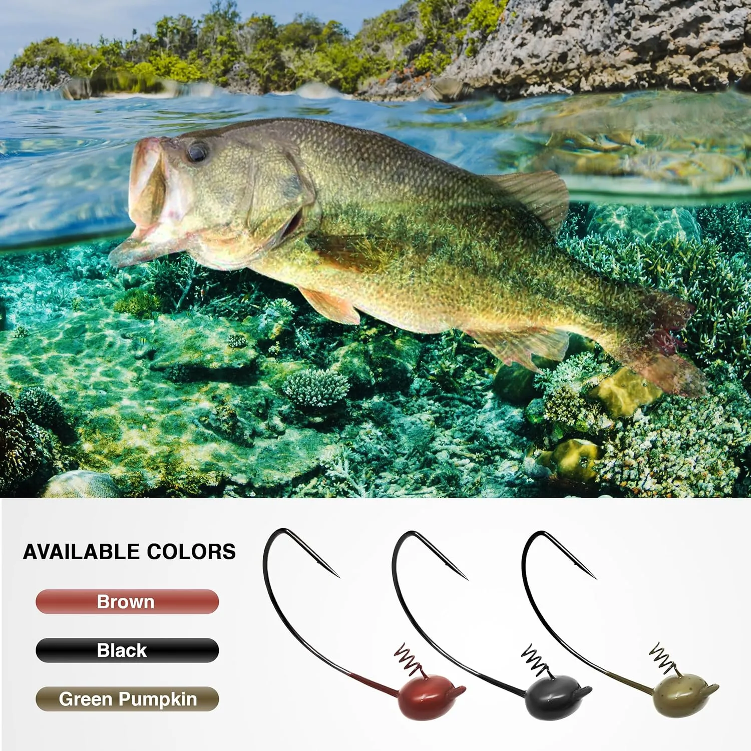 Reaction Tackle Tungsten Shaky Head Jigs for Bass Fishing - Premium Fishing Hooks, Ideal Shaky Head Jig to Catch Big Bass and Other Fish (5-Pack)