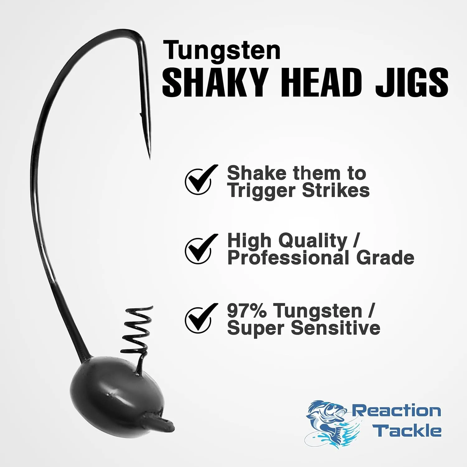 Reaction Tackle Tungsten Shaky Head Jigs for Bass Fishing - Premium Fishing Hooks, Ideal Shaky Head Jig to Catch Big Bass and Other Fish (5-Pack)