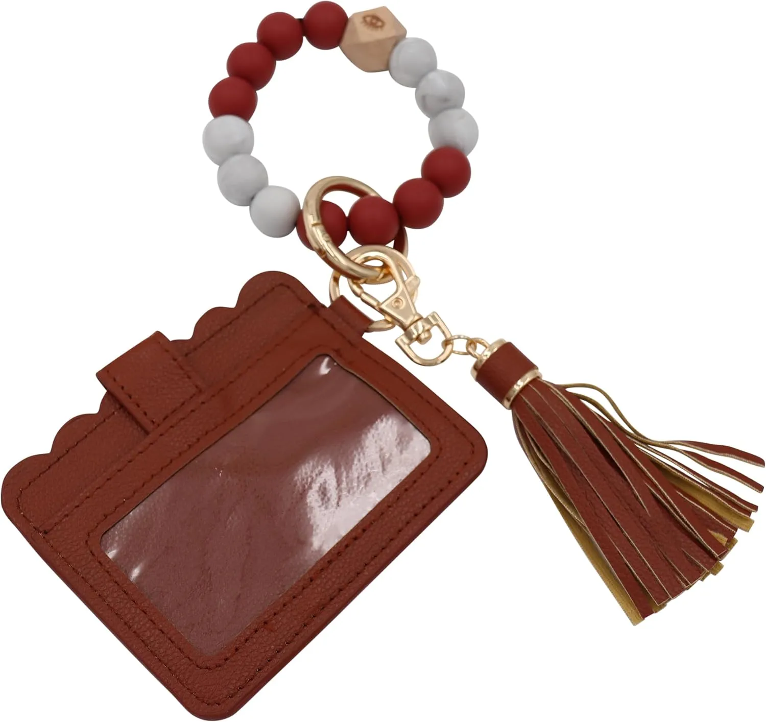 Real Sic Wristlet Bracelet Keychain Wallet, Silicone Bead Credit Card Holder, Multifunctional Trendy Card Case and Keyring Accessory (Brown)