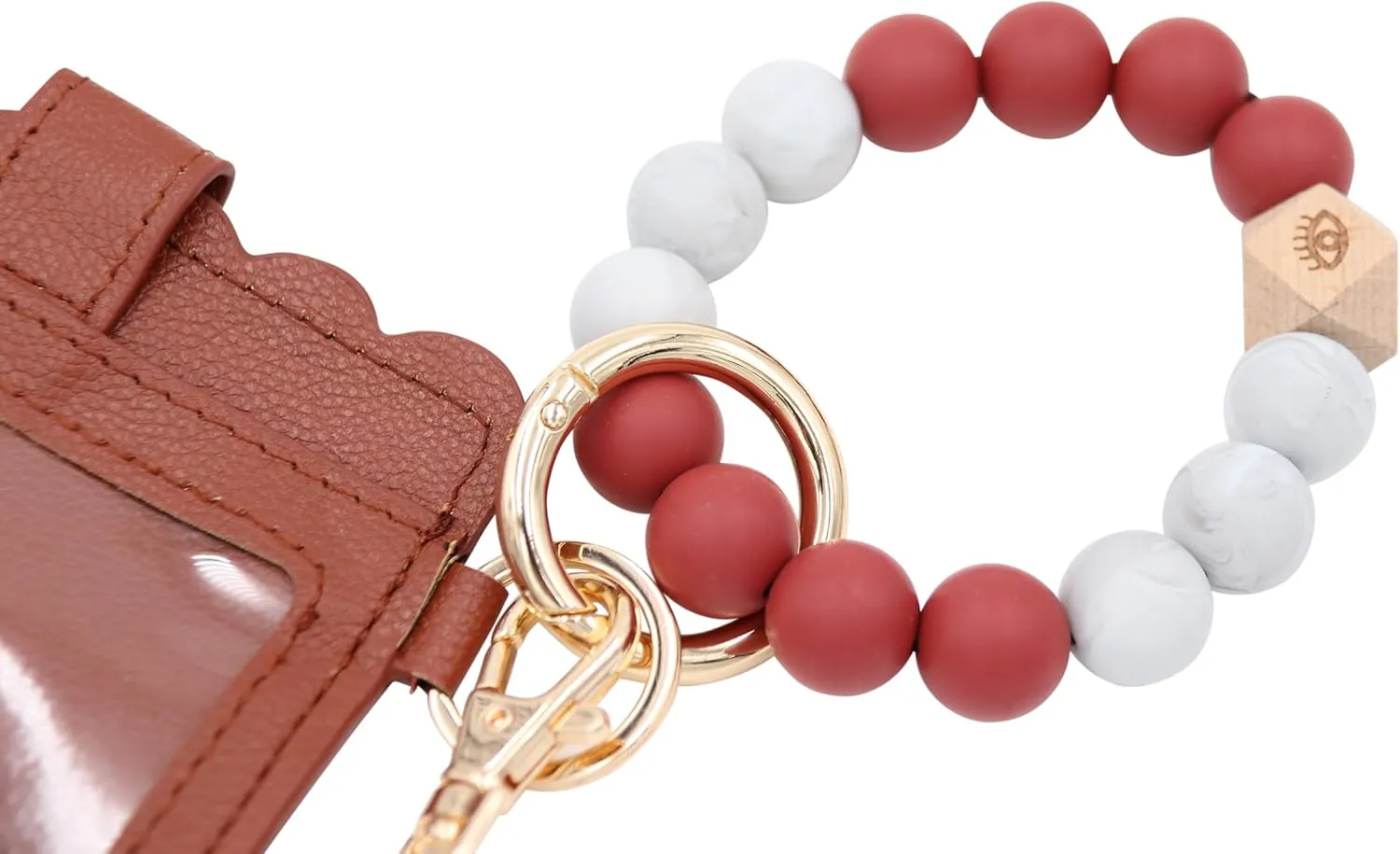 Real Sic Wristlet Bracelet Keychain Wallet, Silicone Bead Credit Card Holder, Multifunctional Trendy Card Case and Keyring Accessory (Brown)