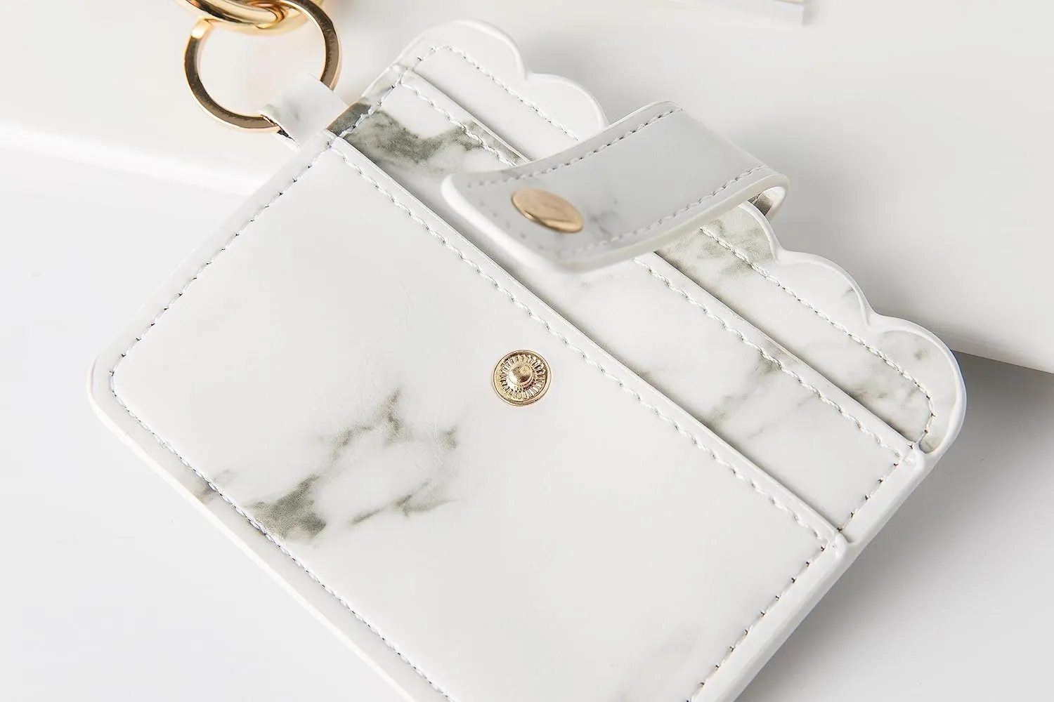 Real Sic Wristlet Bracelet Keychain Wallet, Silicone Bead Credit Card Holder, Multifunctional Trendy Card Case and Keyring Accessory (Marble)