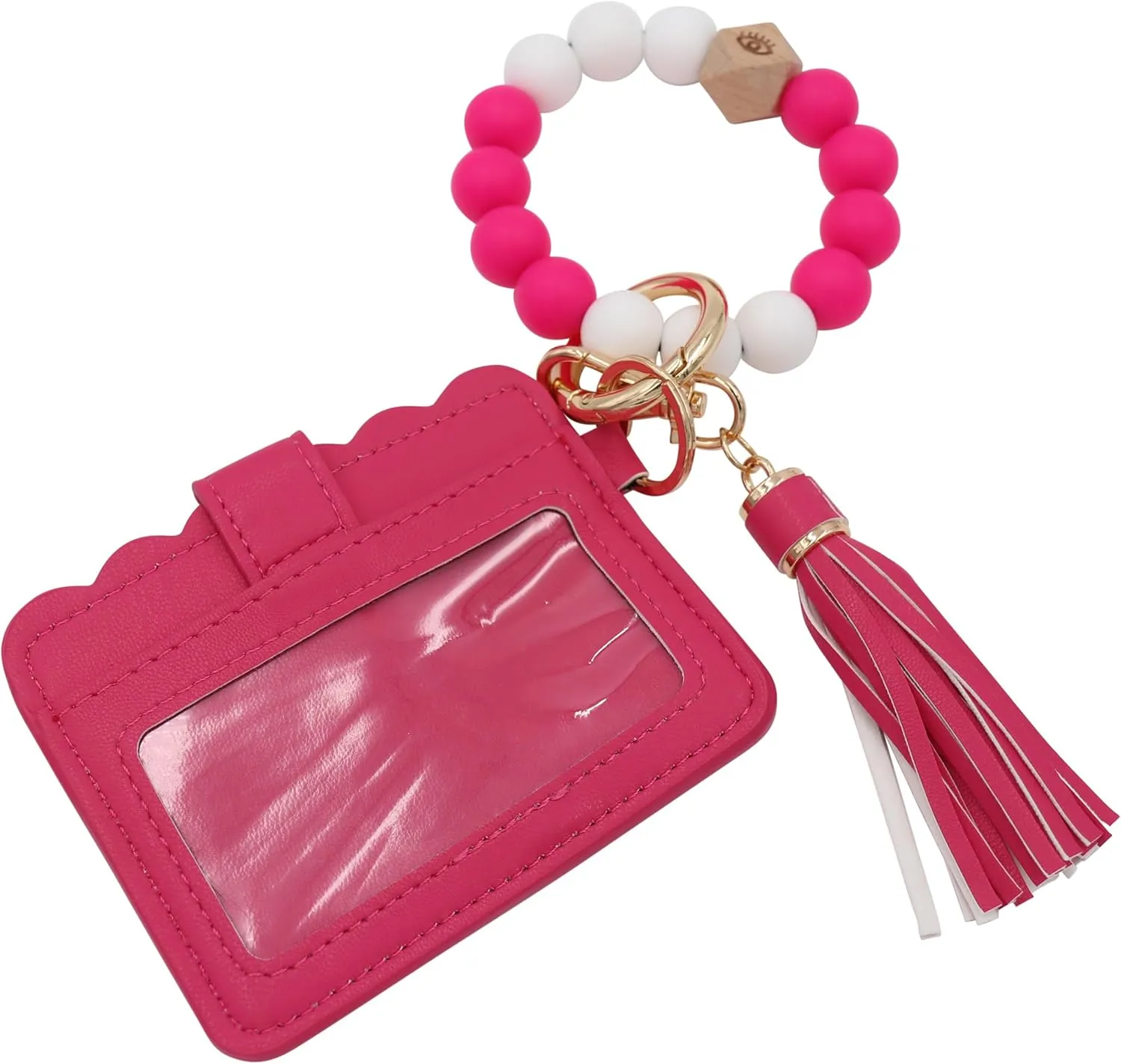 Real Sic Wristlet Bracelet Keychain Wallet, Silicone Bead Credit Card Holder, Multifunctional Trendy Card Case and Keyring Accessory (Viva Magenta)