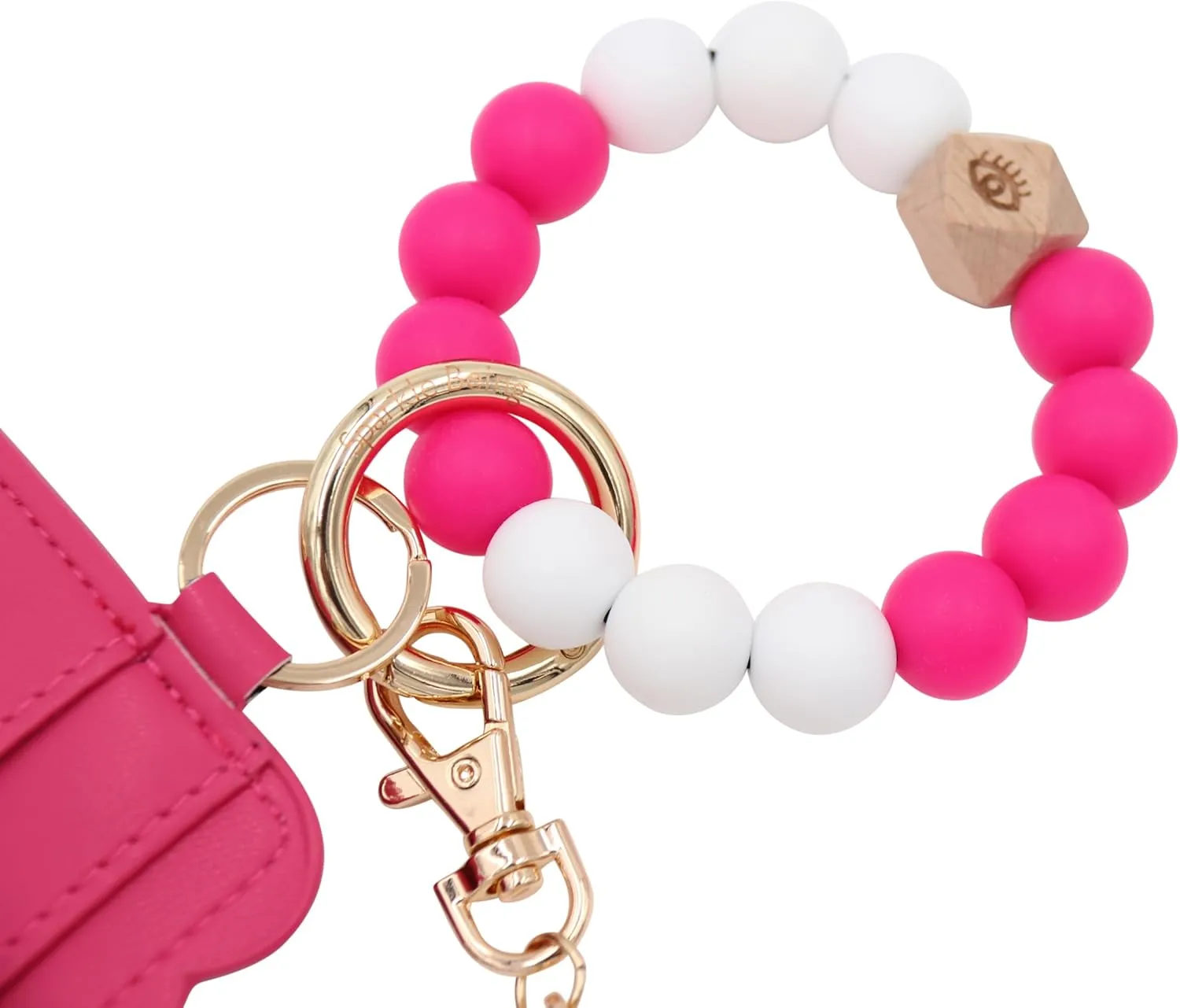 Real Sic Wristlet Bracelet Keychain Wallet, Silicone Bead Credit Card Holder, Multifunctional Trendy Card Case and Keyring Accessory (Viva Magenta)
