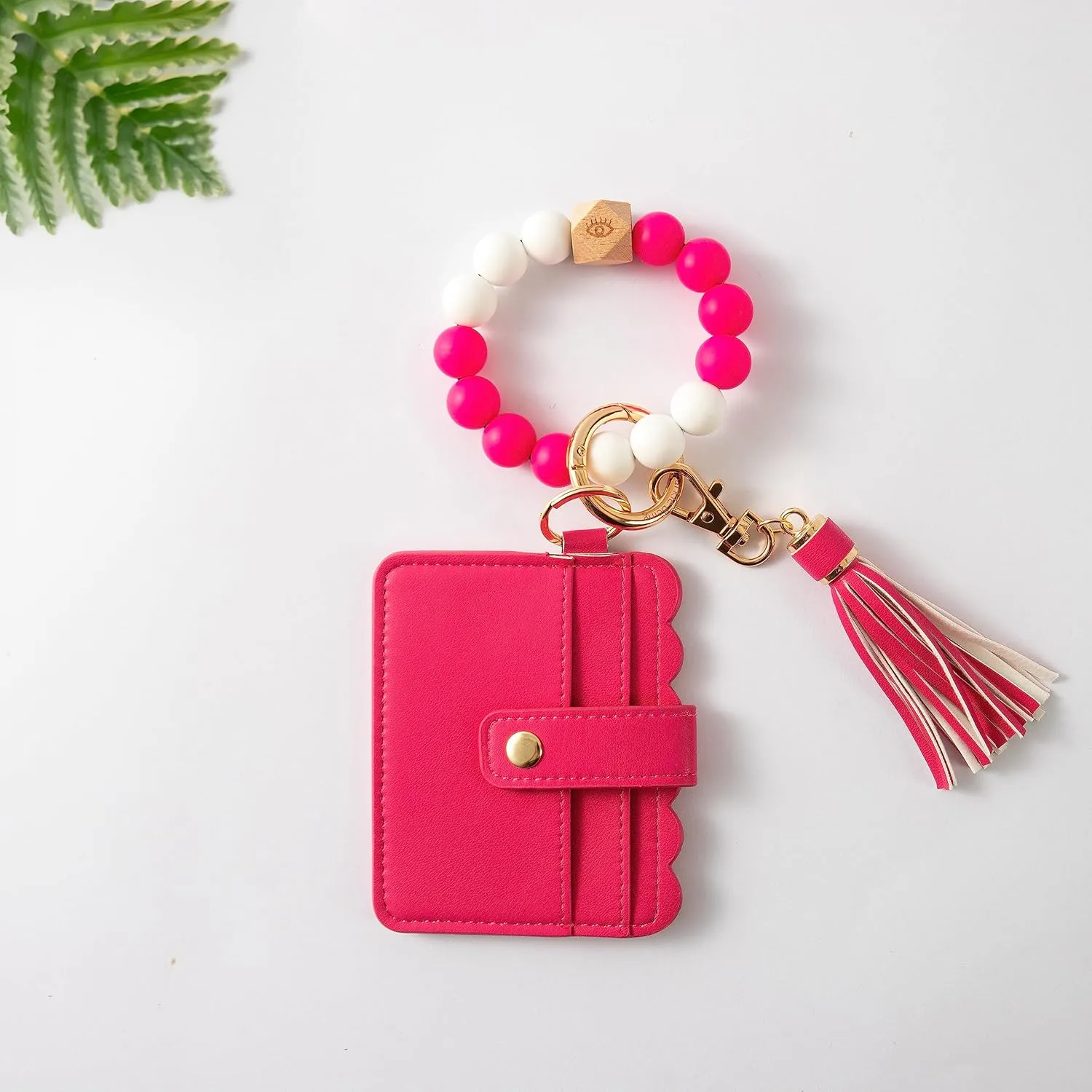 Real Sic Wristlet Bracelet Keychain Wallet, Silicone Bead Credit Card Holder, Multifunctional Trendy Card Case and Keyring Accessory (Viva Magenta)