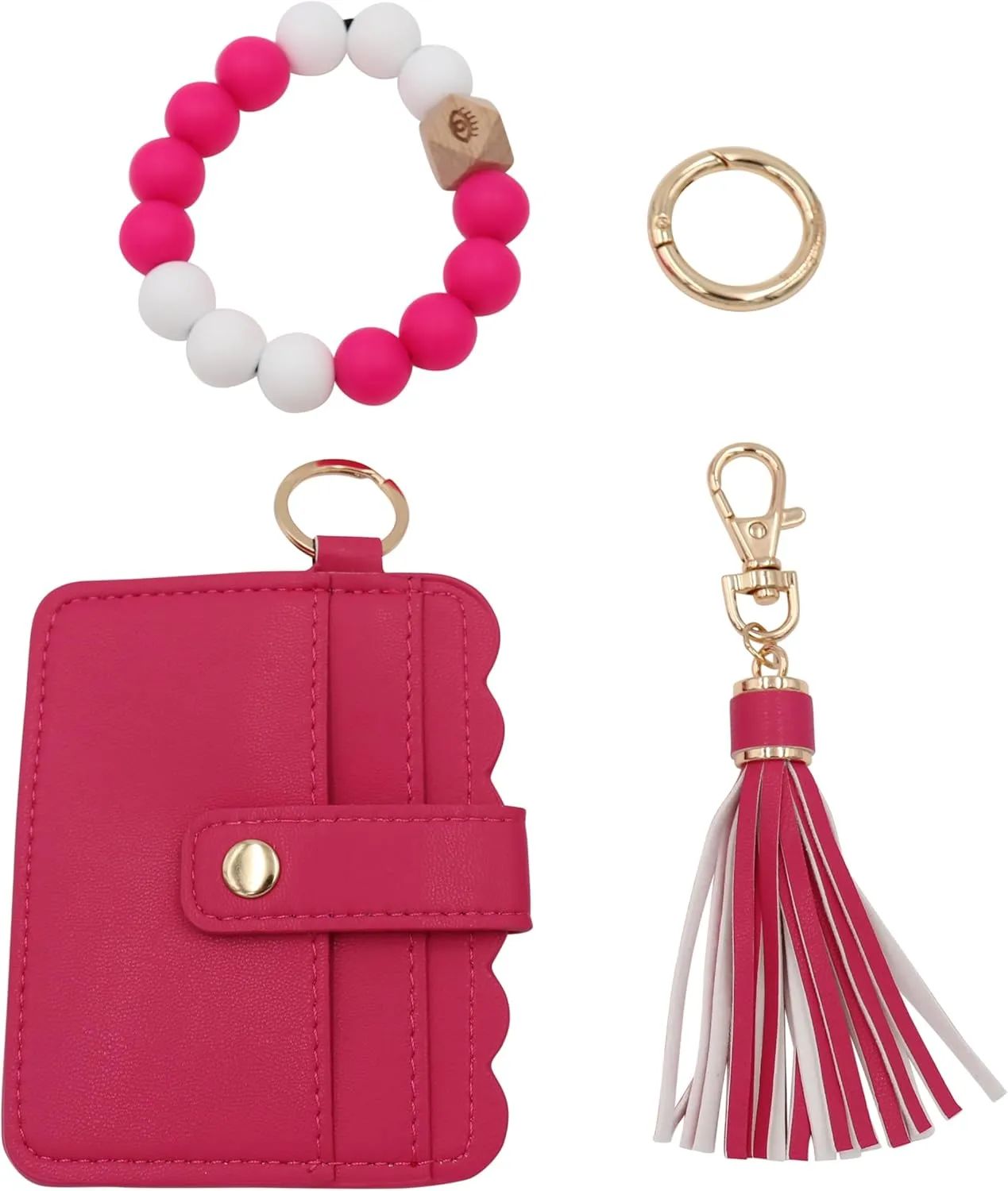 Real Sic Wristlet Bracelet Keychain Wallet, Silicone Bead Credit Card Holder, Multifunctional Trendy Card Case and Keyring Accessory (Viva Magenta)
