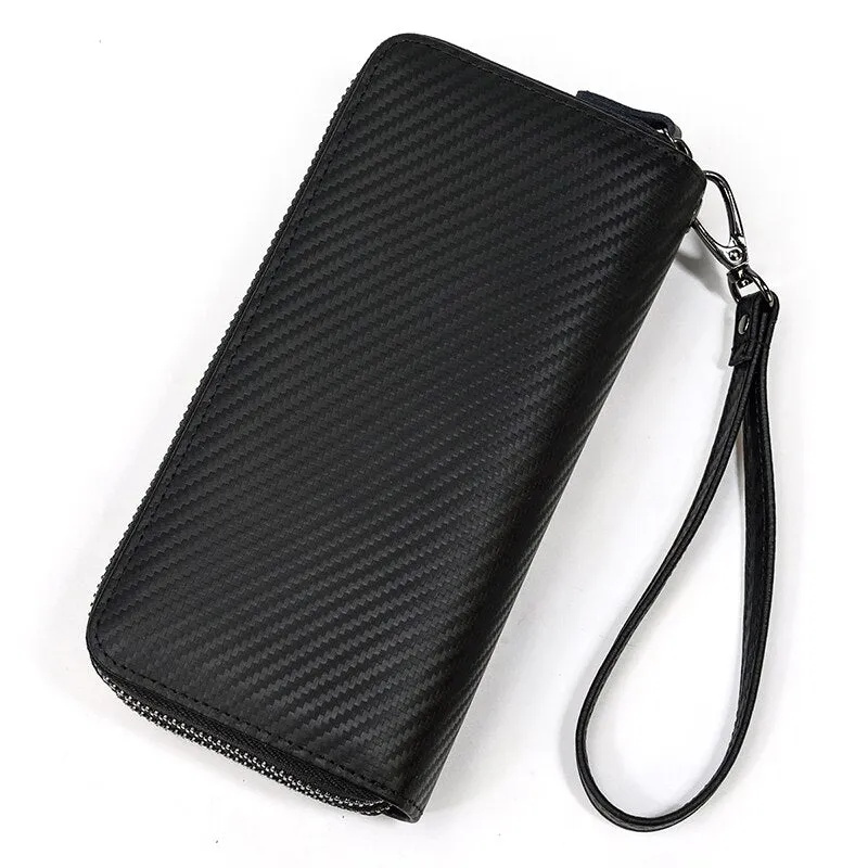 Realaiot Double Zipper Women Men Long Wallet Vintage Leather Male Clutch Purse Man Phone Card Coin 100% Genuine Leather Men Wallet