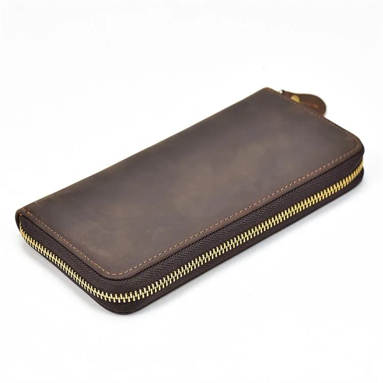 Realaiot Double Zipper Women Men Long Wallet Vintage Leather Male Clutch Purse Man Phone Card Coin 100% Genuine Leather Men Wallet