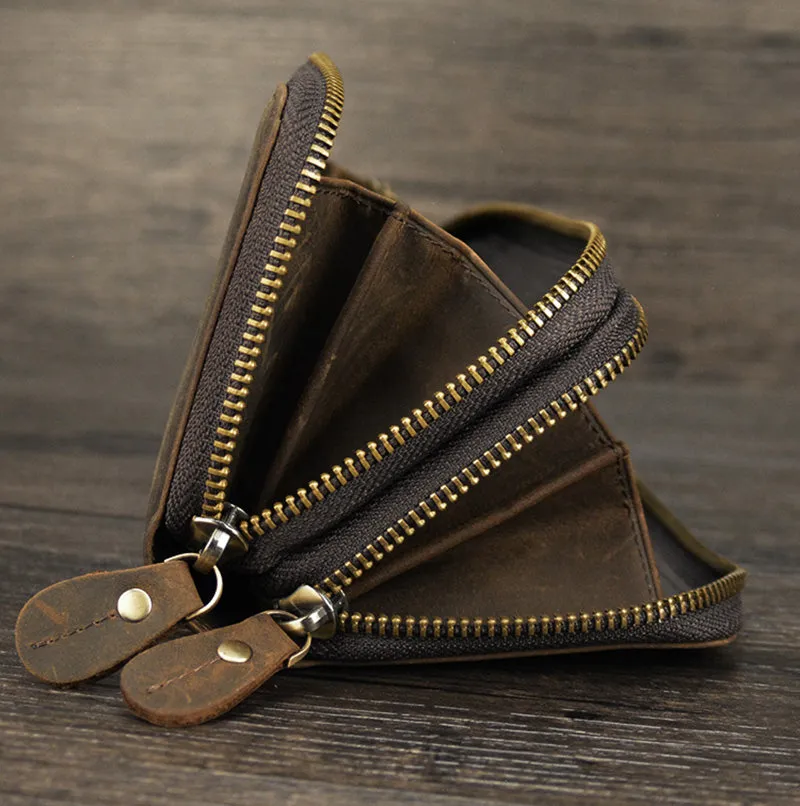 Realaiot Double Zipper Women Men Long Wallet Vintage Leather Male Clutch Purse Man Phone Card Coin 100% Genuine Leather Men Wallet