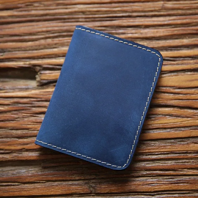 Realaiot Genuine Leather Credit Card Holder For Men Vintage Short Handmade Bifold Slim Small Man Wallet Purse Driver License Case