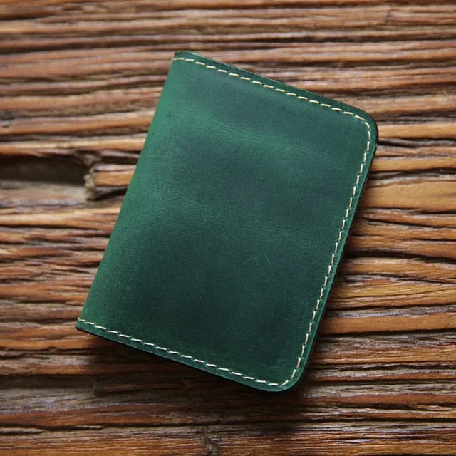 Realaiot Genuine Leather Credit Card Holder For Men Vintage Short Handmade Bifold Slim Small Man Wallet Purse Driver License Case
