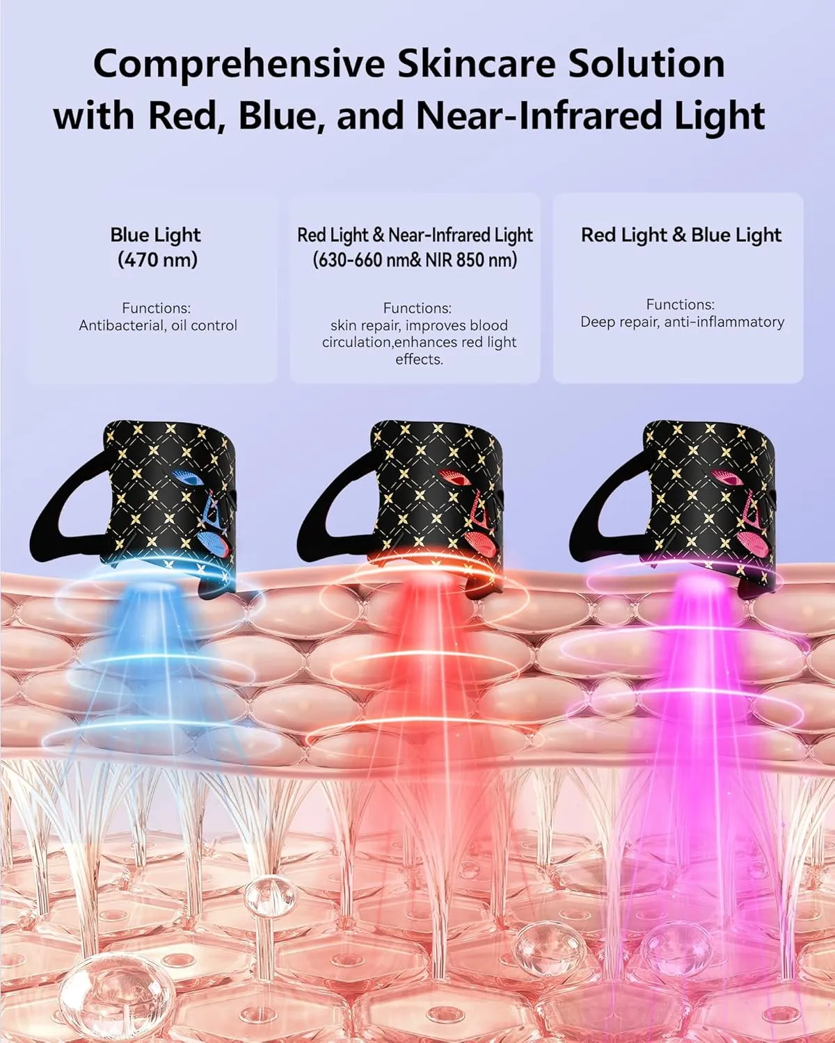 Red Light Therapy for Face,LED Face Mask Light Therapy, 630nm & 830nm Wavelength LED Light Therapy Device for Home Use (Satin Black)